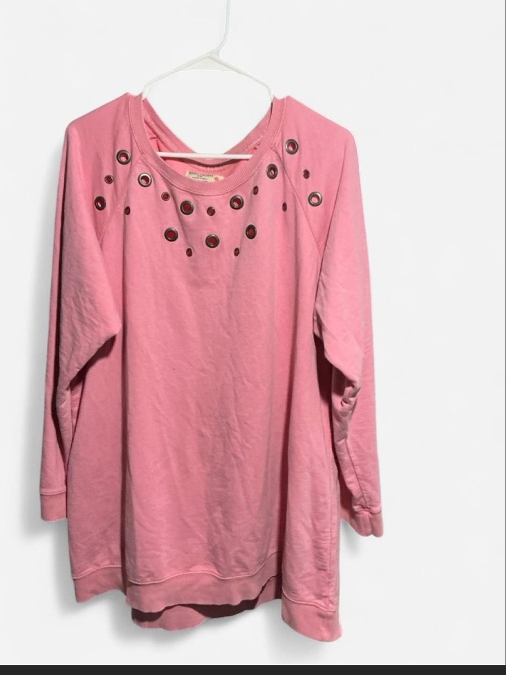 Ruff Hewn Pink Eyelet-Detail Long Sleeve Sweatshirt